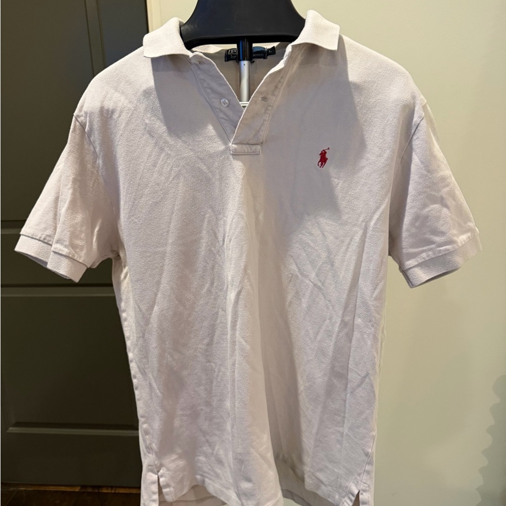 Ralph Lauren Light Gray/ White Polo Shirt with Red Logo Size Large